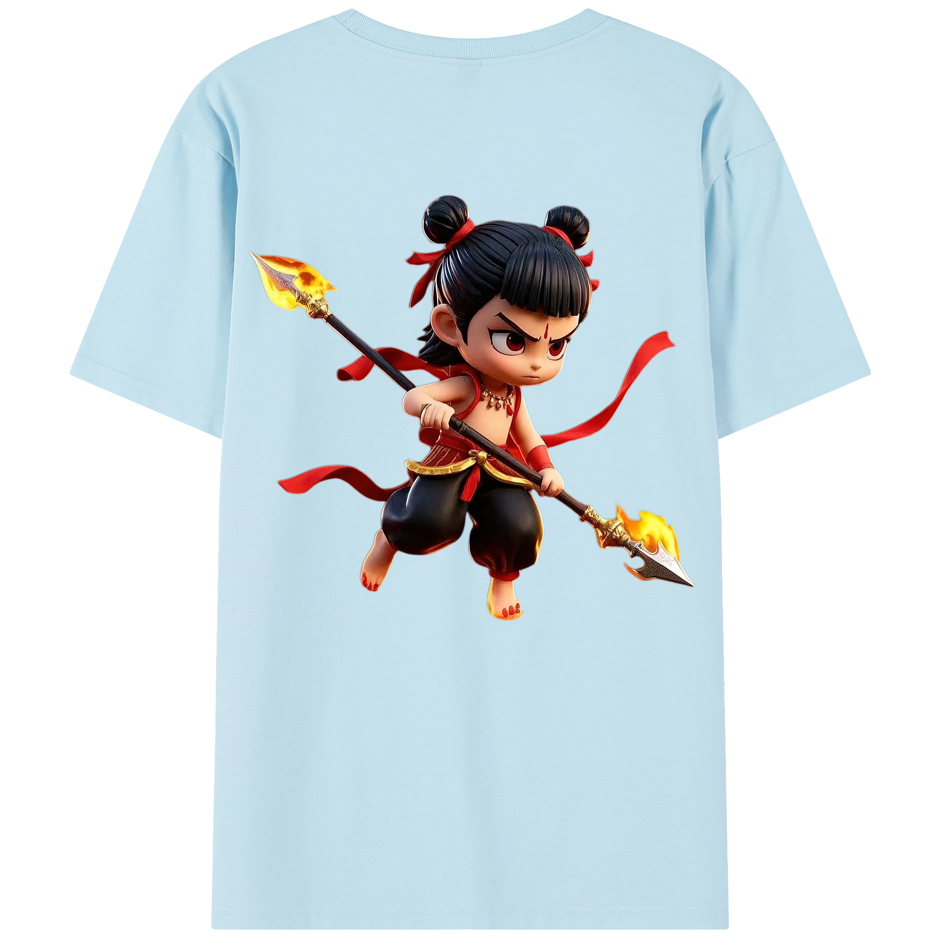 （画像用） Ne Zha 2 ナタ 魔童の大暴れ 綿100％半袖Tシャツ（背面プリント）